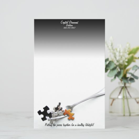 Puzzelstukken en vork briefpapier (Staand voorkant)