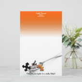 Puzzelstukken en vork briefpapier (Staand voorkant)