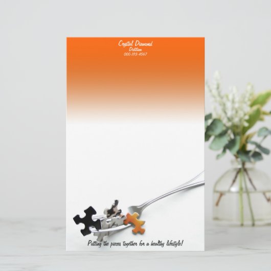 Puzzelstukken en vork briefpapier (Staand voorkant)