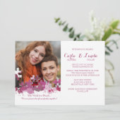 Puzzelstukken Foto Bruiloft Roze Uitnodiging (Staand voorkant)