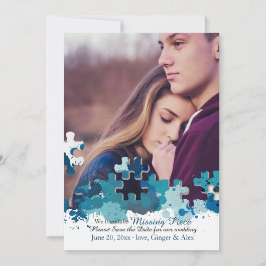 Puzzelstukken Foto Save the Date Aankondiging (Voorkant)
