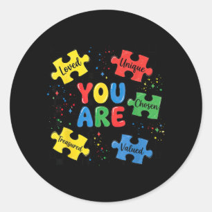Puzzelstukken Gekozen Geliefd Uniek Autisme Leraar Ronde Sticker