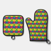 Puzzelstukken Ontwerp Oven Mitt & Pot Houder Set (Voorkant)