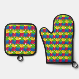 Puzzelstukken Ontwerp Oven Mitt & Pot Houder Set