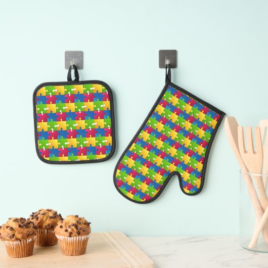 Puzzelstukken Ontwerp Oven Mitt & Pot Houder Set (Insitu(Ophanging))