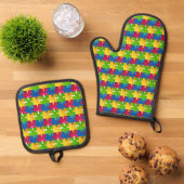 Puzzelstukken Ontwerp Oven Mitt & Pot Houder Set (Top down)