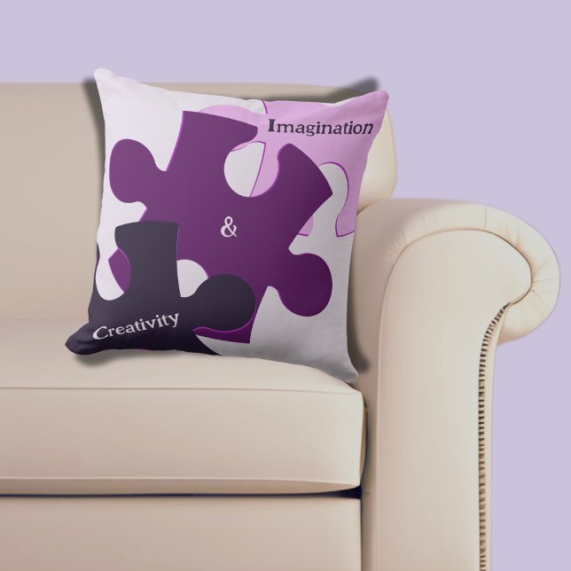 Puzzelstukken Paars Roze Verbeelding & Creativitei Kussen (Purple Pink Imagination & Creativity Puzzle Throw Pillow)