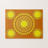 Puzzelzweefcirkels met gele wereldbollen legpuzzel (Horizontaal)