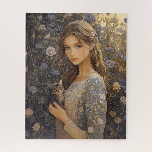 Puzzle 500 Munten - Meisje en kat Legpuzzel (Verticaal)