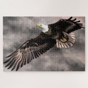 Puzzle American Bald Eagle Flying in Storm Clouds Legpuzzel
