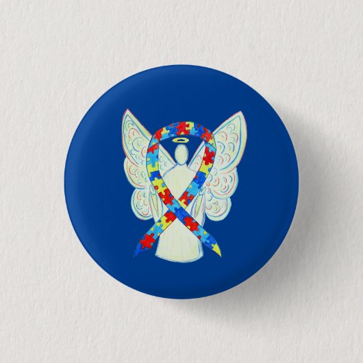 Puzzle Angel Autism Awareness Ribbon Art Pins Ronde Button 3,2 Cm (Voorkant)
