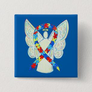 Puzzle Angel Autism Awareness Ribbon Art Pins Vierkante Button 5,1 Cm