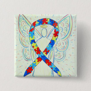 Puzzle Angel Autism Awareness Ribbon Art Pins Vierkante Button 5,1 Cm