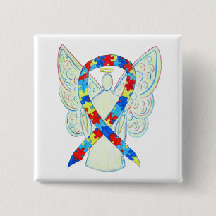 Puzzle Angel Autism Awareness Ribbon Art Pins Vierkante Button 5,1 Cm