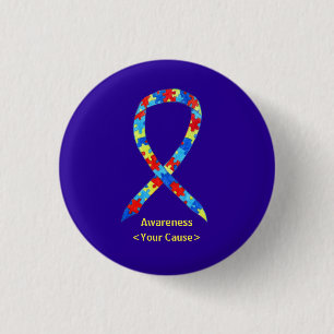 Puzzle Autism Awareness Ribbon Custom Button Pin
