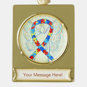Puzzle Awareness Ribbon Angel Art Custom Ornaming Verguld Banner Ornament