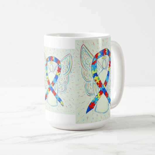 Puzzle Awareness Ribbon Angel Art Mok (Voorkant rechts)