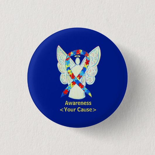 Puzzle Awareness Ribbon Angel Art Pin Button (Voorkant)