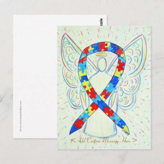 Puzzle Awareness Ribbon Angel Custom Art Briefkaar Briefkaart (Voorkant / Achterkant)