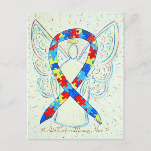 Puzzle Awareness Ribbon Angel Custom Art Briefkaar Briefkaart (Voorkant)
