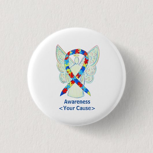 Puzzle Awareness Ribbon Angel Custom Art Pins Ronde Button 3,2 Cm (Voorkant)