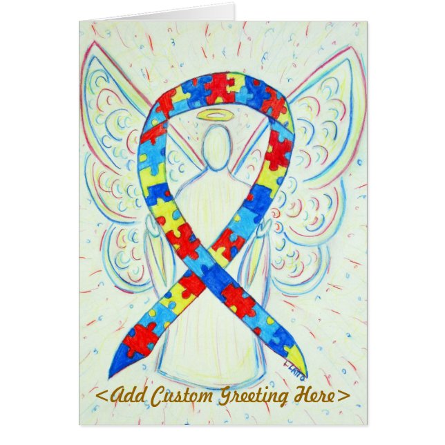 Puzzle Awareness Ribbon Angel Custom Wenskaart (Voorkant)