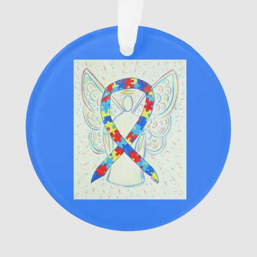 Puzzle Awareness Ribbon Angel Gepersonaliseerd sie Ornament (voorkant)