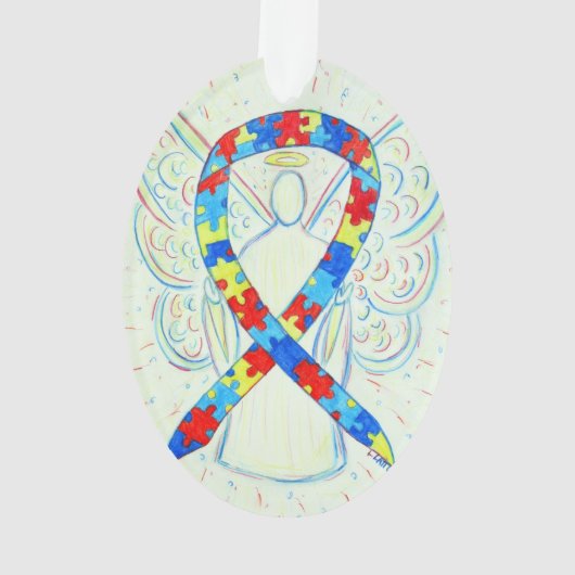 Puzzle Awareness Ribbon Angel Ornament Pendant (achterkant)