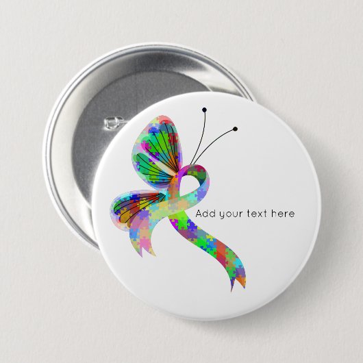 Puzzle Awareness Ribbon Butterfly Button (Voorkant /achterkant)