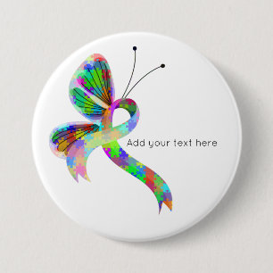Puzzle Awareness Ribbon Butterfly Button