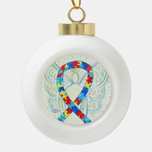 Puzzle Awareness Ribbon Guardian Angel Ornaments Keramische Bal Ornament