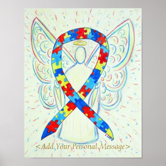 Puzzle Awareness Ribbon Guardian Angel Print (Voorkant)