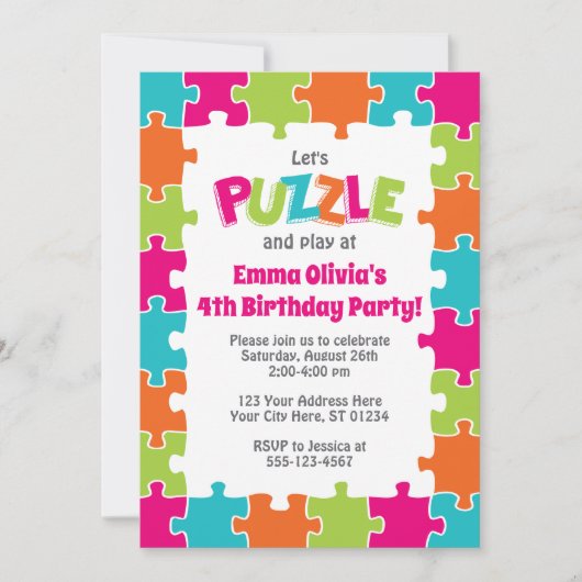 Puzzle Birthday Invitation | Puzzle Party Kaart (Voorkant)