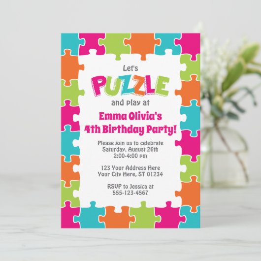 Puzzle Birthday Invitation | Puzzle Party Kaart (Staand voorkant)