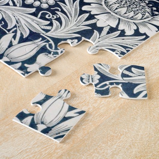 Puzzle - Blauw en wit ontwerp van het behangsel Legpuzzel (Zijkant)