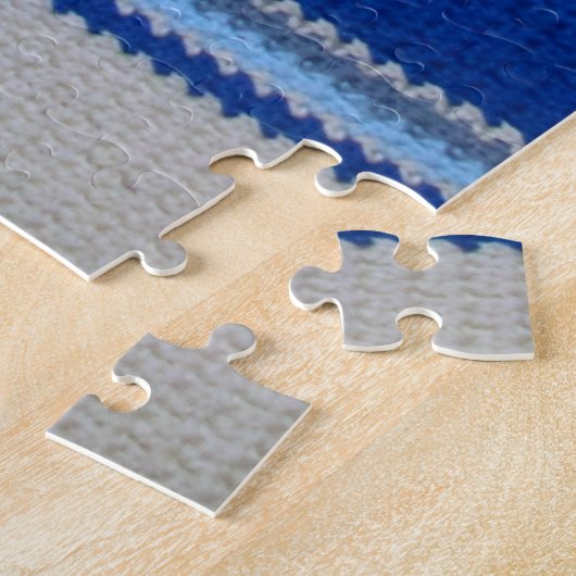 Puzzle - Blue Stripes in Crochet Legpuzzel (Zijkant)