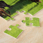 Puzzle - bruine koeien die grazen in groene weiden legpuzzel (Zijkant)