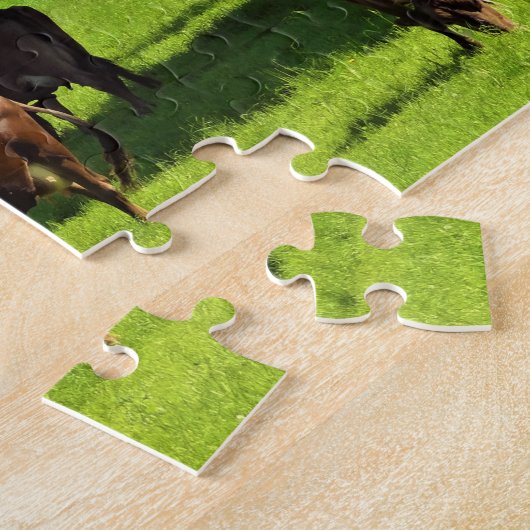 Puzzle - bruine koeien die grazen in groene weiden legpuzzel (Zijkant)