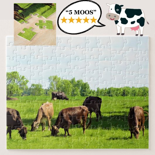 Puzzle - bruine koeien die grazen in groene weiden legpuzzel