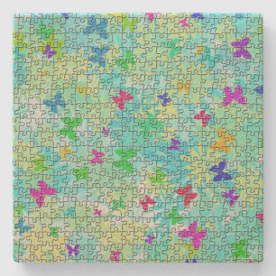 Puzzle Butterflies and Daisies-Colorful by STaylor Stenen Onderzetter