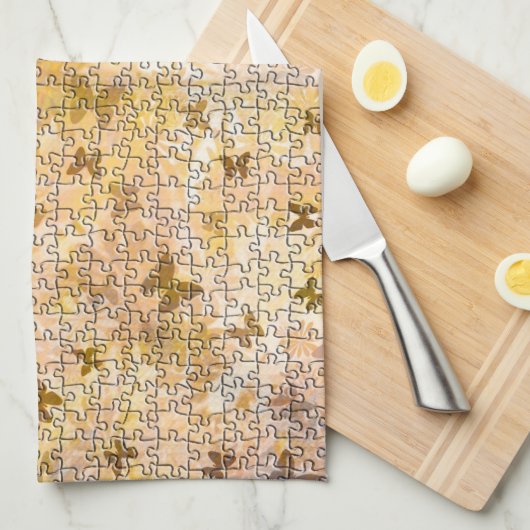 Puzzle Butterflies en Daisies-Browns van STaylor Theedoek (Quarter Fold)