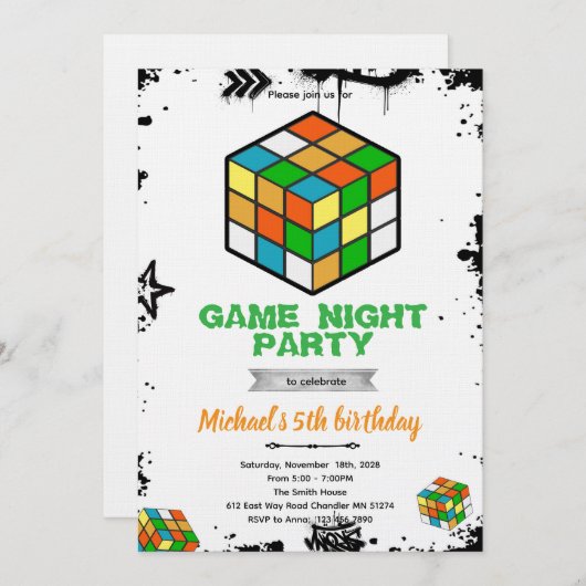 Puzzle Cube Game Party Invitation Kaart (Voorkant / Achterkant)