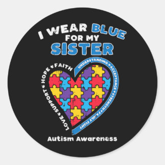 Puzzle Draag blauw voor mijn zuster Autism Awarene Ronde Sticker