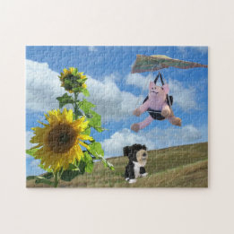 Puzzle - Flying Pig and Dog on Hill Legpuzzel