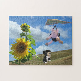 Puzzle - Flying Pig and Dog on Hill Legpuzzel