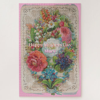 PUZZLE Gepersonaliseerde Vintage Bloem Moederdag Legpuzzel