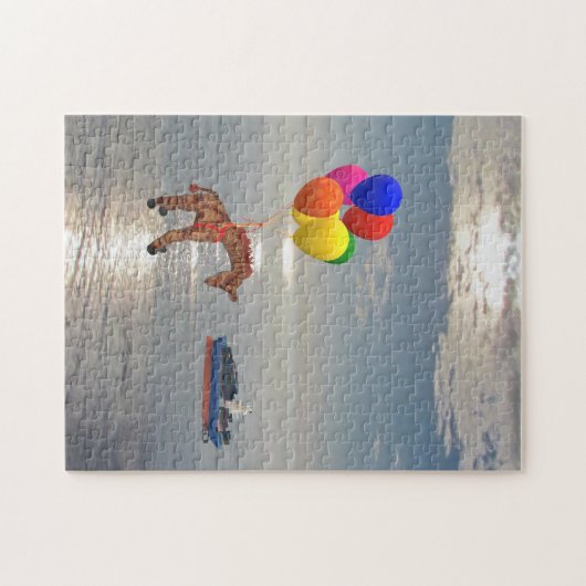 Puzzle - Giraffe over de oceaan vliegen Legpuzzel (Horizontaal)