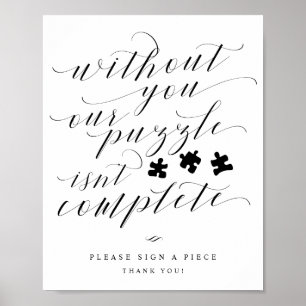 Puzzle Guest Book Elegant Calligraphy Wedding Sign Poster