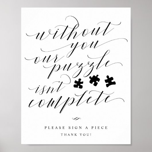 Puzzle Guest Book Elegant Calligraphy Wedding Sign Poster (Voorkant)