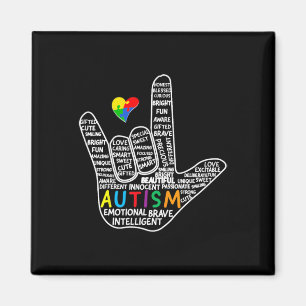 Puzzle Heart ASL Love Sign Language hand Autisme A Magneet